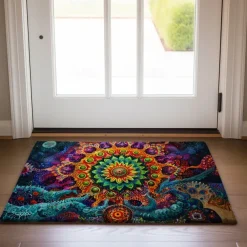 Painting Mandala Bohemian Doormat v Non-Slip Oil Proof Rug Indoor Outdoor Mat Bedroom Decor Bathroom Mat Entrance Rug