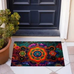 Painting Mandala Bohemian Doormat v Non-Slip Oil Proof Rug Indoor Outdoor Mat Bedroom Decor Bathroom Mat Entrance Rug