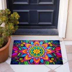 Painting Mandala Bohemian Doormat v Non-Slip Oil Proof Rug Indoor Outdoor Mat Bedroom Decor Bathroom Mat Entrance Rug