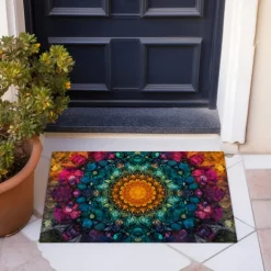 Painting Mandala Bohemian Doormat v Non-Slip Oil Proof Rug Indoor Outdoor Mat Bedroom Decor Bathroom Mat Entrance Rug