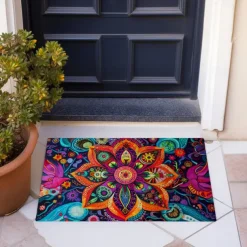 Painting Mandala Bohemian Doormat v Non-Slip Oil Proof Rug Indoor Outdoor Mat Bedroom Decor Bathroom Mat Entrance Rug