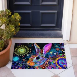 Painting Rabbit Easter Doormat Floor Mats Washable Rugs Kitchen Mat Non-Slip Oil Proof Rug Indoor Outdoor Mat Bedroom Decor Bathroom Mat Entrance Rug