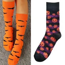 1Pair Halloween Socks Bats Pumpkin Cartoon Socks Men Knee-High Socks Halloween Cotton Crew Socks Spring Autumn Casual Socks