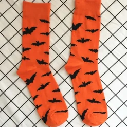 1Pair Halloween Socks Bats Pumpkin Cartoon Socks Men Knee-High Socks Halloween Cotton Crew Socks Spring Autumn Casual Socks