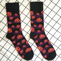1Pair Halloween Socks Bats Pumpkin Cartoon Socks Men Knee-High Socks Halloween Cotton Crew Socks Spring Autumn Casual Socks