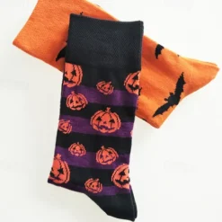 1Pair Halloween Socks Bats Pumpkin Cartoon Socks Men Knee-High Socks Halloween Cotton Crew Socks Spring Autumn Casual Socks