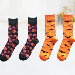 1Pair Halloween Socks Bats Pumpkin Cartoon Socks Men Knee-High Socks Halloween Cotton Crew Socks Spring Autumn Casual Socks