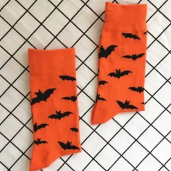 1Pair Halloween Socks Bats Pumpkin Cartoon Socks Men Knee-High Socks Halloween Cotton Crew Socks Spring Autumn Casual Socks