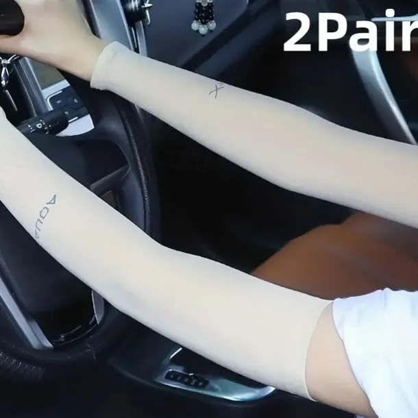 2pairs Long Solid Color Sun Sleeves, Thin High Elastic Cooling Arm Cover, Summer Sport Sleeves For Running Fishing Riding