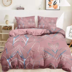 Palm Leaf Duvet Cover Full Size Bedding Set Bed Sets Quilt Cover Soft Lightweight Comforter Cover with 2 Pillowcases for Summer Spring Tropical Plants Hawaii Pink Blue Mint