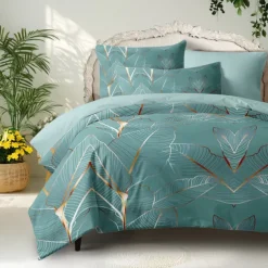 Palm Leaf Duvet Cover Full Size Bedding Set Bed Sets Quilt Cover Soft Lightweight Comforter Cover with 2 Pillowcases for Summer Spring Tropical Plants Hawaii Pink Blue Mint