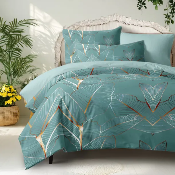 Palm Leaf Duvet Cover Full Size Bedding Set Bed Sets Quilt Cover Soft Lightweight Comforter Cover with 2 Pillowcases for Summer Spring Tropical Plants Hawaii Pink Blue Mint