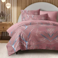 Palm Leaf Duvet Cover Full Size Bedding Set Bed Sets Quilt Cover Soft Lightweight Comforter Cover with 2 Pillowcases for Summer Spring Tropical Plants Hawaii Pink Blue Mint
