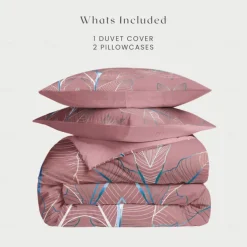 Palm Leaf Duvet Cover Full Size Bedding Set Bed Sets Quilt Cover Soft Lightweight Comforter Cover with 2 Pillowcases for Summer Spring Tropical Plants Hawaii Pink Blue Mint