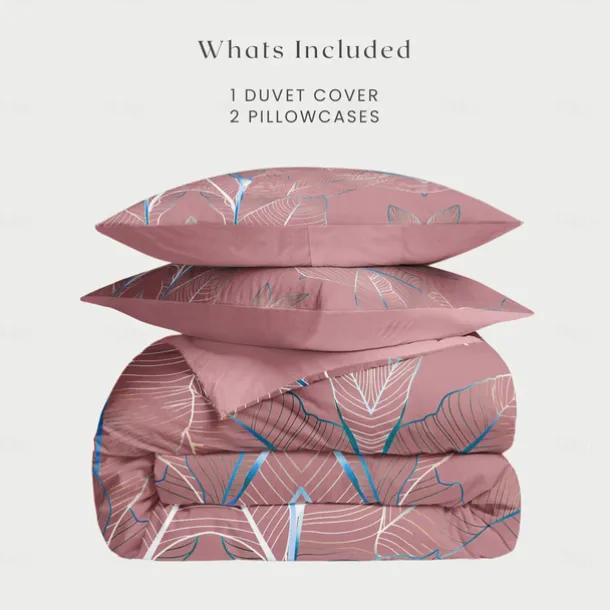 Palm Leaf Duvet Cover Full Size Bedding Set Bed Sets Quilt Cover Soft Lightweight Comforter Cover with 2 Pillowcases for Summer Spring Tropical Plants Hawaii Pink Blue Mint