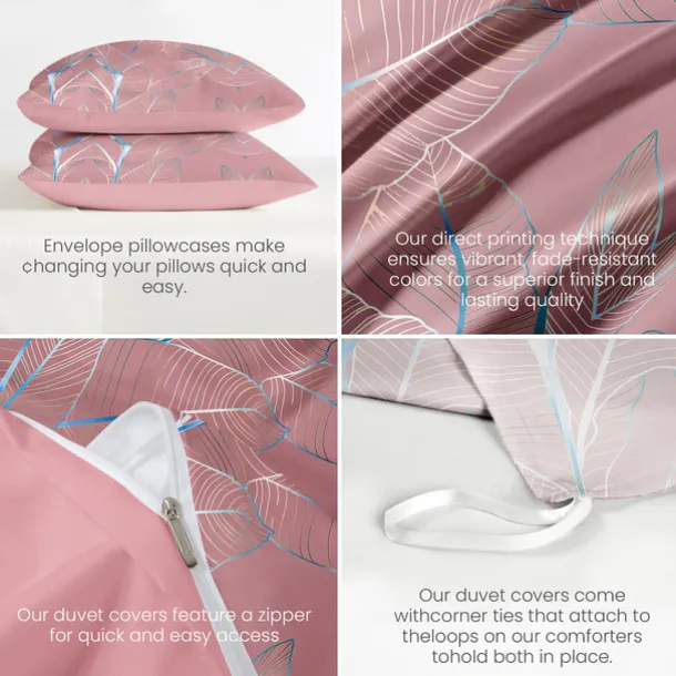 Palm Leaf Duvet Cover Full Size Bedding Set Bed Sets Quilt Cover Soft Lightweight Comforter Cover with 2 Pillowcases for Summer Spring Tropical Plants Hawaii Pink Blue Mint