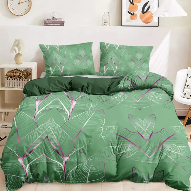 Palm Leaf Duvet Cover Full Size Bedding Set Bed Sets Quilt Cover Soft Lightweight Comforter Cover with 2 Pillowcases for Summer Spring Tropical Plants Hawaii Pink Blue Mint