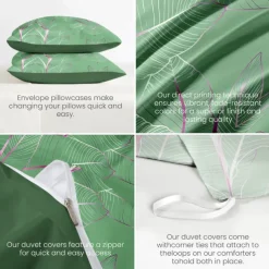 Palm Leaf Duvet Cover Full Size Bedding Set Bed Sets Quilt Cover Soft Lightweight Comforter Cover with 2 Pillowcases for Summer Spring Tropical Plants Hawaii Pink Blue Mint