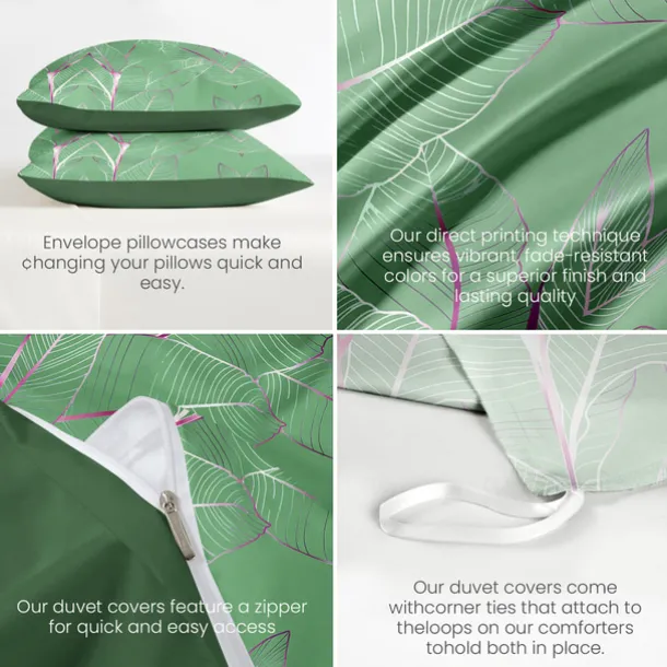 Palm Leaf Duvet Cover Full Size Bedding Set Bed Sets Quilt Cover Soft Lightweight Comforter Cover with 2 Pillowcases for Summer Spring Tropical Plants Hawaii Pink Blue Mint