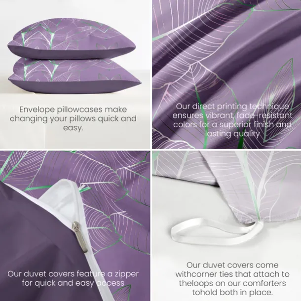 Palm Leaf Duvet Cover Full Size Bedding Set Bed Sets Quilt Cover Soft Lightweight Comforter Cover with 2 Pillowcases for Summer Spring Tropical Plants Hawaii Pink Blue Mint