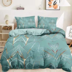 Palm Leaf Duvet Cover Full Size Bedding Set Bed Sets Quilt Cover Soft Lightweight Comforter Cover with 2 Pillowcases for Summer Spring Tropical Plants Hawaii Pink Blue Mint