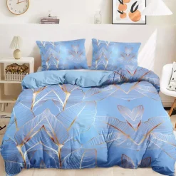 Palm Leaf Duvet Cover Full Size Bedding Set Bed Sets Quilt Cover Soft Lightweight Comforter Cover with 2 Pillowcases for Summer Spring Tropical Plants Hawaii Pink Blue Mint