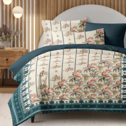 Palm Tree Duvet Cover Full Size Bedding Set Cotton Bed Sets Quilt Cover Soft Lightweight Comforter Cover with 2 Pillowcases for Summer Spring Blue Red