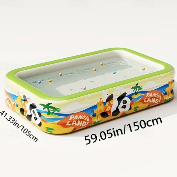 Panda Inflatable Pool for Adults - 3-Layer Rectangular Outdoor Summer Cooler with Slide, Built-in Seats & Palm Tree Design, Portable No-Electricity Backyard Party Pool for Holidays, Birthdays