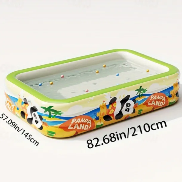 Panda Inflatable Pool for Adults - 3-Layer Rectangular Outdoor Summer Cooler with Slide, Built-in Seats & Palm Tree Design, Portable No-Electricity Backyard Party Pool for Holidays, Birthdays