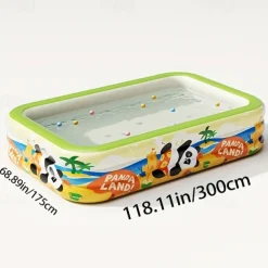 Panda Inflatable Pool for Adults - 3-Layer Rectangular Outdoor Summer Cooler with Slide, Built-in Seats & Palm Tree Design, Portable No-Electricity Backyard Party Pool for Holidays, Birthdays