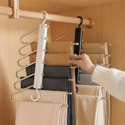 Pants Hangers Space Saving - 6 Tier Multifunctional Pant Rack Hanger for Hanging Pants,Jeans,Skirts,Scarf,Clothes - Closet Space Saver Organizer for Men Women - No Slip Magic Pants Hangers 1 Pack