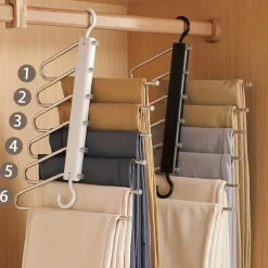 Pants Hangers Space Saving - 6 Tier Multifunctional Pant Rack Hanger for Hanging Pants,Jeans,Skirts,Scarf,Clothes - Closet Space Saver Organizer for Men Women - No Slip Magic Pants Hangers 1 Pack