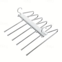 Pants Hangers Space Saving - 6 Tier Multifunctional Pant Rack Hanger for Hanging Pants,Jeans,Skirts,Scarf,Clothes - Closet Space Saver Organizer for Men Women - No Slip Magic Pants Hangers 1 Pack