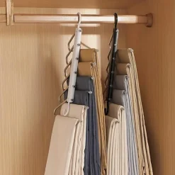 Pants Hangers Space Saving - 6 Tier Multifunctional Pant Rack Hanger for Hanging Pants,Jeans,Skirts,Scarf,Clothes - Closet Space Saver Organizer for Men Women - No Slip Magic Pants Hangers 1 Pack