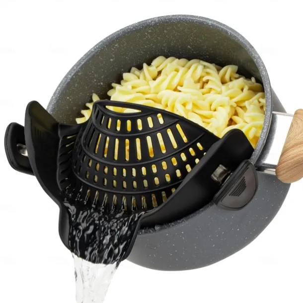 Pasta Strainer for Kitchen, Pot Strainer Clip on Strainer Colander Silicone and Colanders for Spaghetti Noodle Food Pan