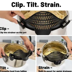 Pasta Strainer for Kitchen, Pot Strainer Clip on Strainer Colander Silicone and Colanders for Spaghetti Noodle Food Pan