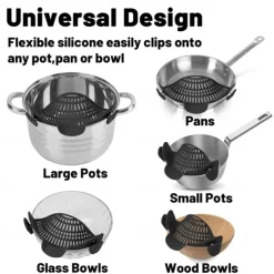 Pasta Strainer for Kitchen, Pot Strainer Clip on Strainer Colander Silicone and Colanders for Spaghetti Noodle Food Pan