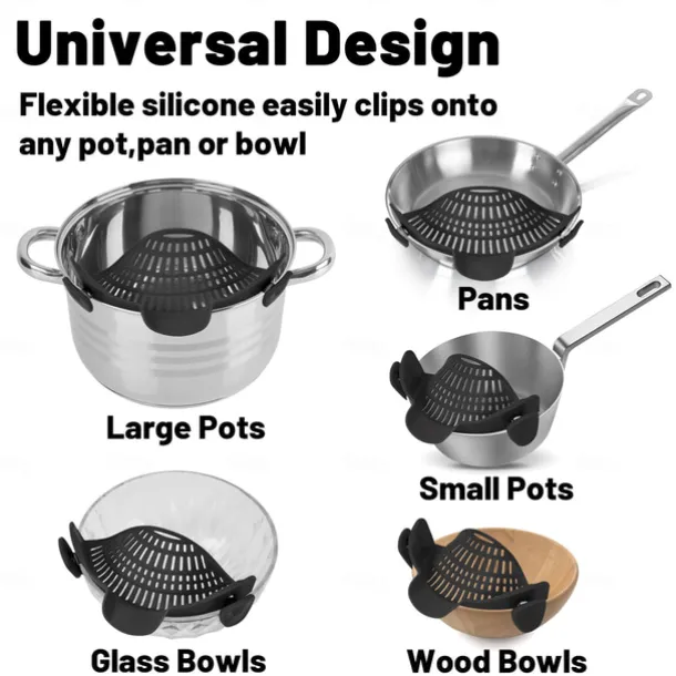 Pasta Strainer for Kitchen, Pot Strainer Clip on Strainer Colander Silicone and Colanders for Spaghetti Noodle Food Pan