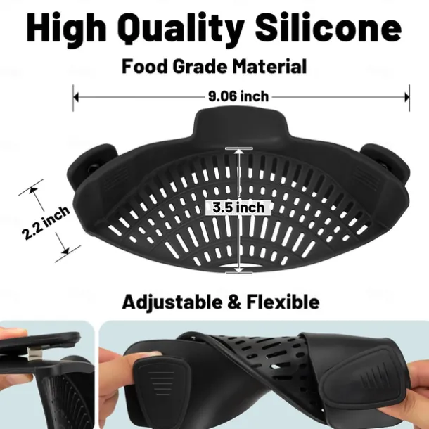 Pasta Strainer for Kitchen, Pot Strainer Clip on Strainer Colander Silicone and Colanders for Spaghetti Noodle Food Pan