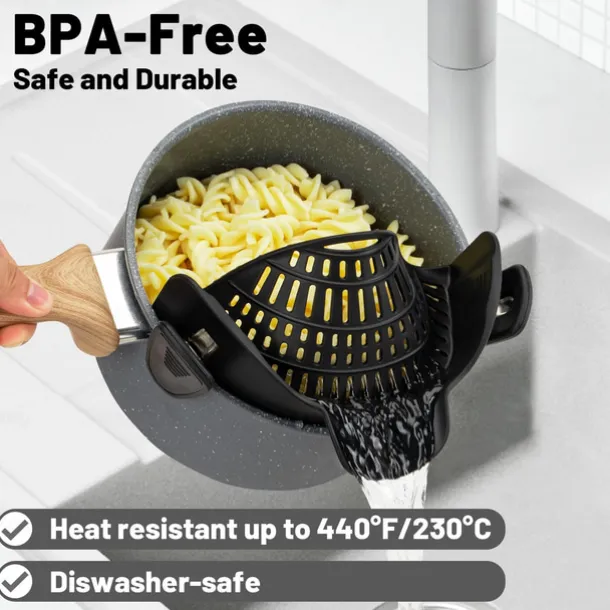Pasta Strainer for Kitchen, Pot Strainer Clip on Strainer Colander Silicone and Colanders for Spaghetti Noodle Food Pan