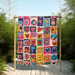 Patchwork Heart Pattern Throws Blanket Flannel Throw Blankets Warm All Seasons Gifts Big Blanket