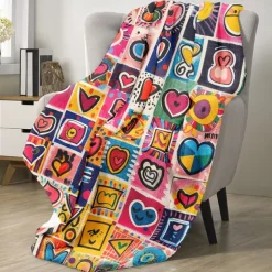 Patchwork Heart Pattern Throws Blanket Flannel Throw Blankets Warm All Seasons Gifts Big Blanket