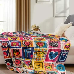 Patchwork Heart Pattern Throws Blanket Flannel Throw Blankets Warm All Seasons Gifts Big Blanket