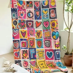 Patchwork Heart Pattern Throws Blanket Flannel Throw Blankets Warm All Seasons Gifts Big Blanket