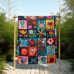 Patchwork Heart Pattern Throws Blanket Flannel Throw Blankets Warm All Seasons Gifts Big Blanket
