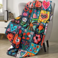 Patchwork Heart Pattern Throws Blanket Flannel Throw Blankets Warm All Seasons Gifts Big Blanket