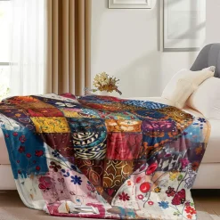 Patchwork Heart Pattern Throws Blanket Flannel Throw Blankets Warm All Seasons Gifts Big Blanket