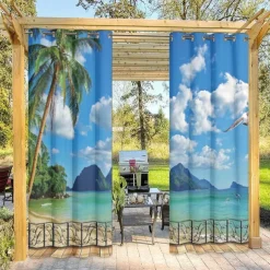 Patio Outdoor Curtains 2 Panels Grommet Top Waterproof Outdoor Blackout UV Sun Curtains Drapes for Porch Pergola Gezebo Cabana Sun Room Deck