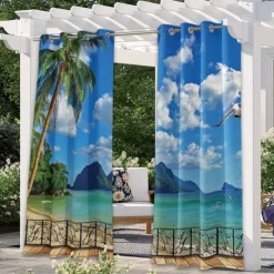 Patio Outdoor Curtains 2 Panels Grommet Top Waterproof Outdoor Blackout UV Sun Curtains Drapes for Porch Pergola Gezebo Cabana Sun Room Deck