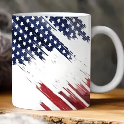 Patriotic American Flag Mug Dripping USA Flag Design White 11oz Coffee Cup Independence Day Veterans Military Gift for Men Women Dad Mom July 4th Christmas
